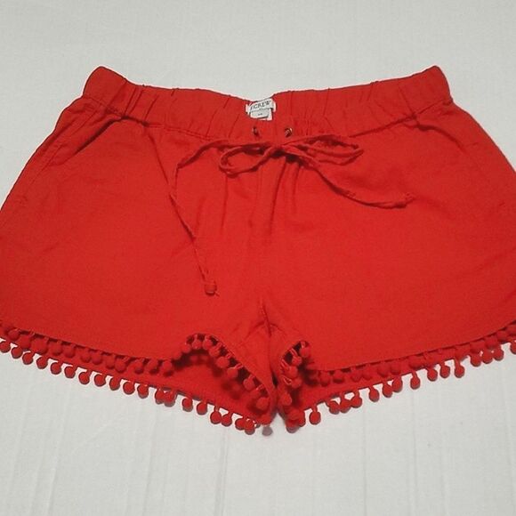 J. Crew Factory Red Pom Pom Pull On Linen Blend Shorts - Picture 2 of 8